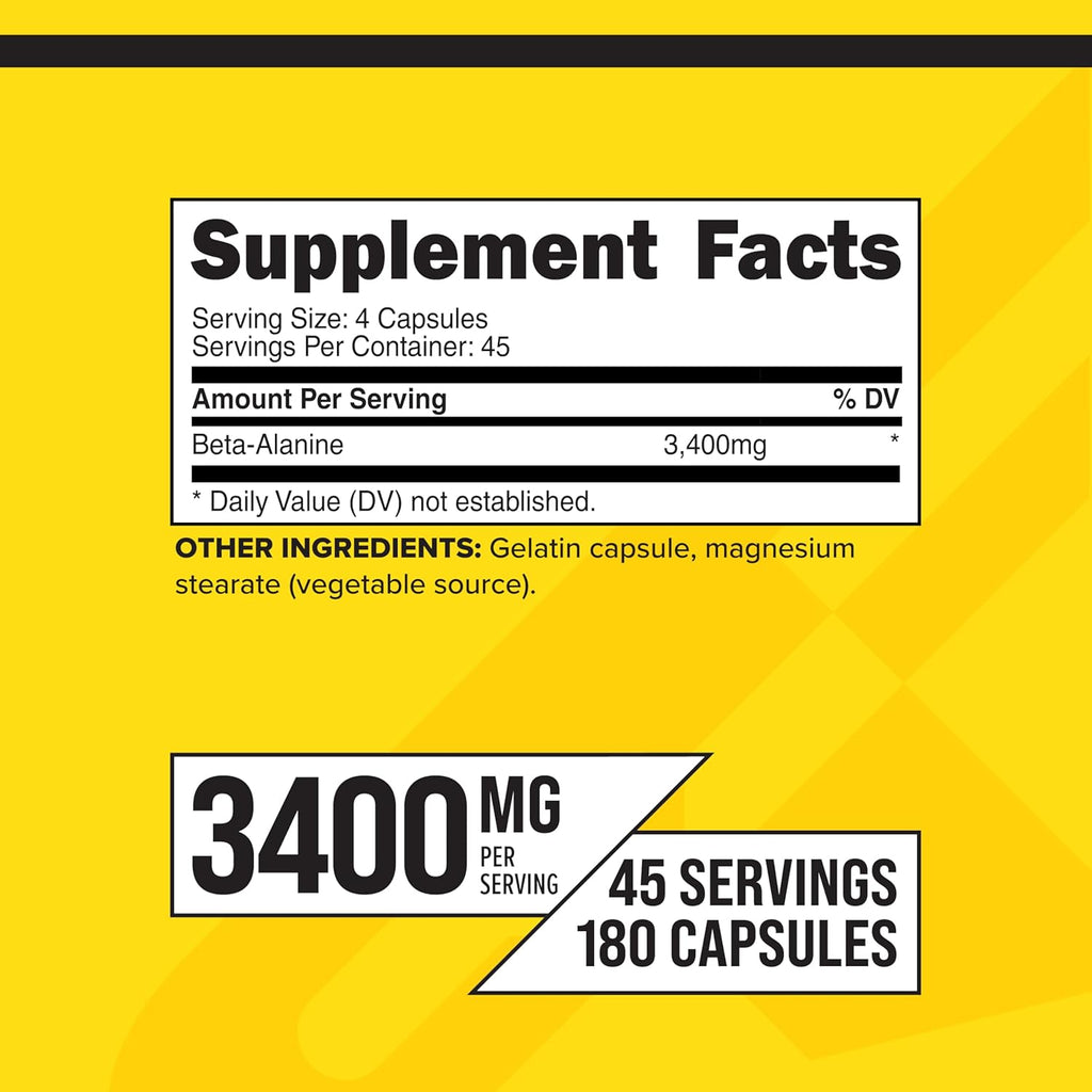 Primaforce Beta Alanine Capsules 3,400mg, 180 Capsules (45 Servings) - Potent Beta-Alanine Supplement