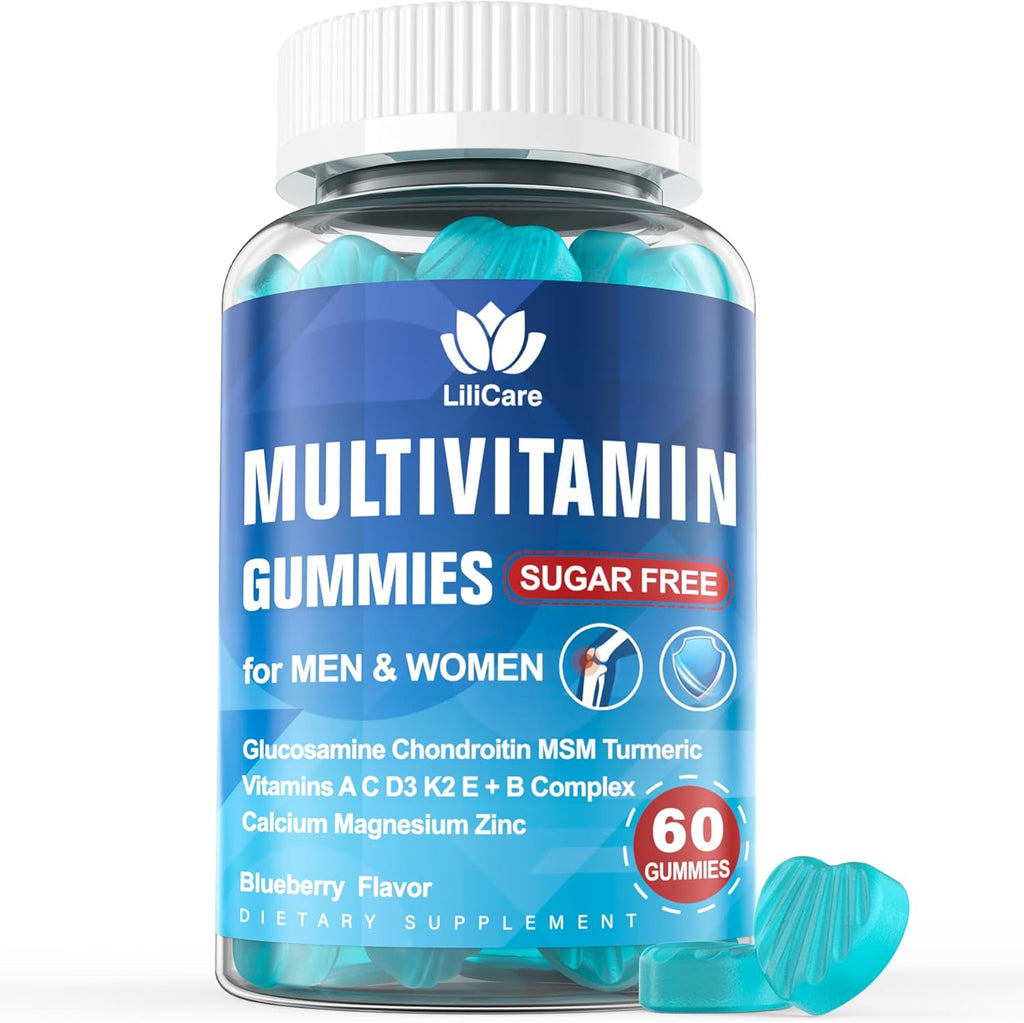 Men's & Women's Sugar Free Methylated Multivitamin 50 Plus with Glucosamine Chondroitin MSM, Iron Free Gummies for Senior with Multi Vitamin D3 K2 & A C E, B Complex - 60 Count (Pack of 1)