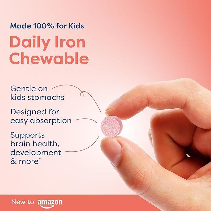 Hiya Iron+ Supplements for Kids - High Absorption Kids Iron Supplement - Delicious Strawberry Flavor & Easy on Children's Stomach - No Added Sugar & Third Party Tested