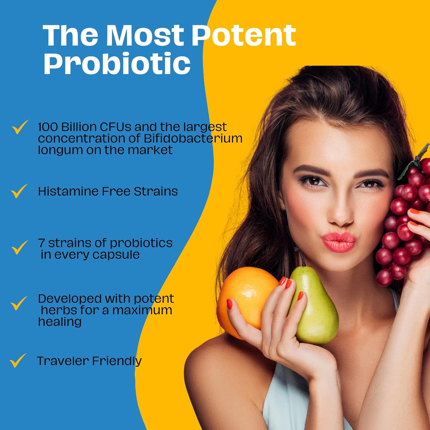 Bifido Maximus Ultra High Potency Probiotics for Women and Men - Bifidobacterium longum 100 Billion CFUs - 28 ct - 7 Strains - No Histamines - No Refrigeration Needed - Made in USA