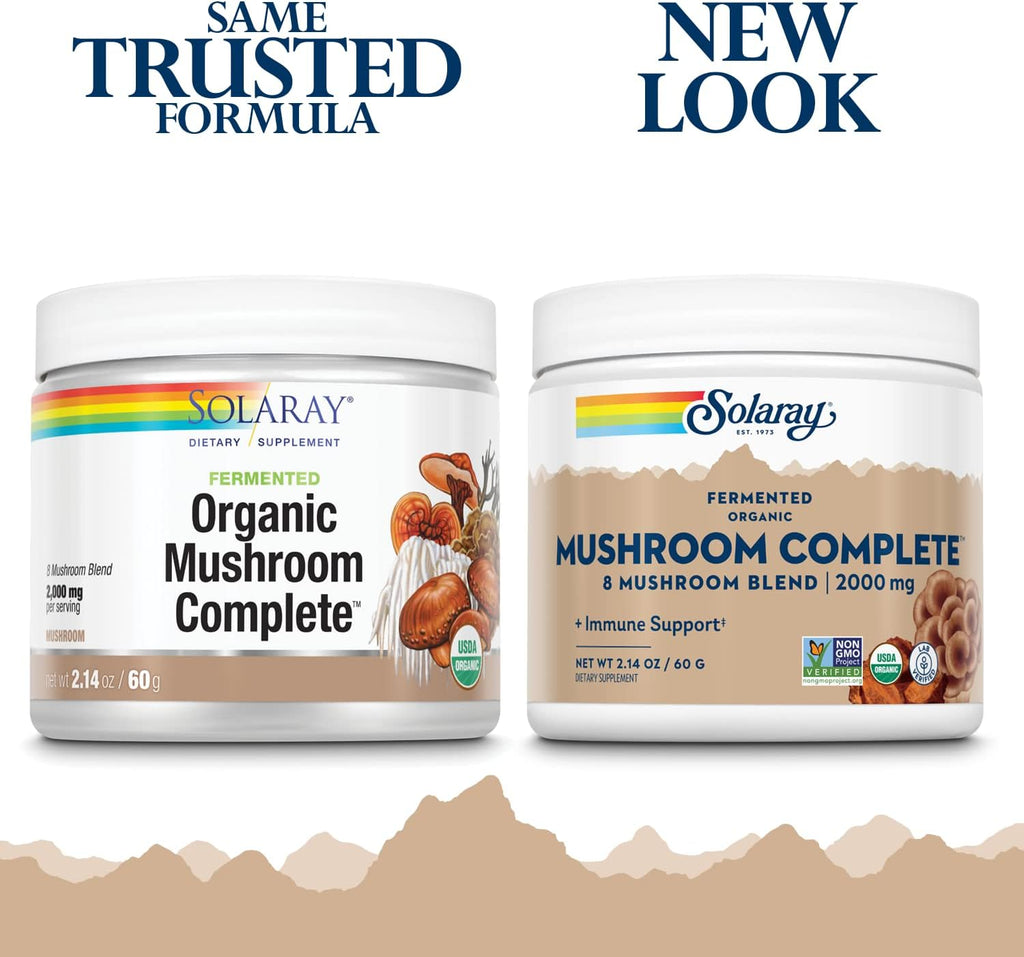 SOLARAY Fermented Organic Mushroom Complete, Powder | Healthy Immune Function Support | 2,000 mg per serv. | 60g, 30 Serv
