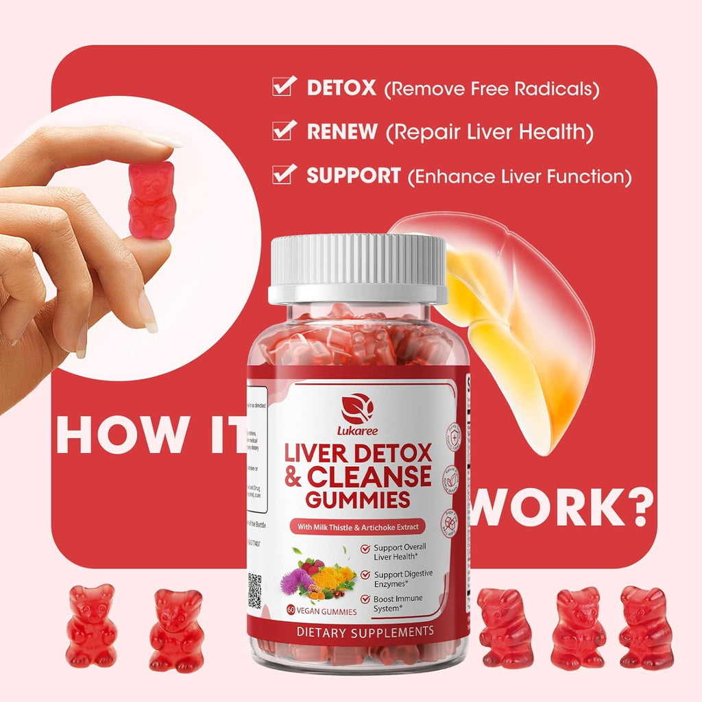 2 Pack Lukaree Liver Cleanse Detox & Repair Gummies | Sugar-free Milk Thistle Supplement w/Dandelion, Artichok & L-Glutathione - Ultra-Concentrated Herbal Liver Support for Men & Women -Vegan,60 Count