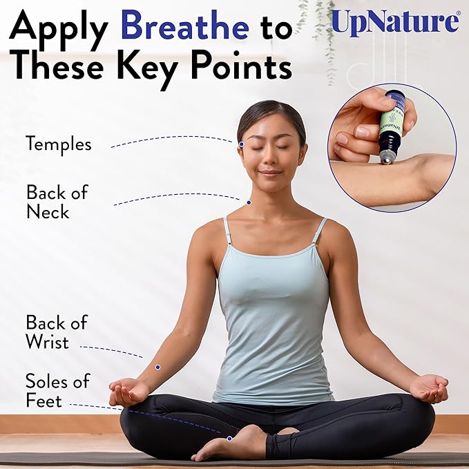 UpNature Breathe Essential Oil Roll On Blend – Natural Breathing Support - Premium Quality Essential Oils for Skin - Pure Blend of Peppermint, Tea Tree & Eucalyptus Oil