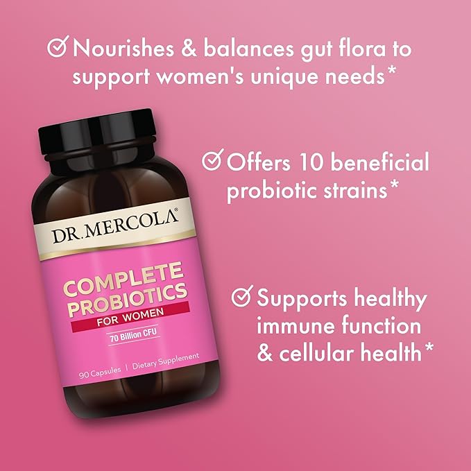 Dr. Mercola Complete Probiotics for Women - Supports Gut, Vaginal & Immune Health - Contains Lactobacillus Strains - Non-GMO, Gluten-Free & Soy-Free - 90 Capsules (90 Servings)