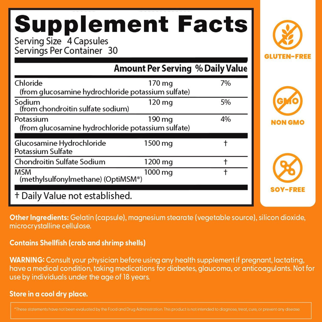 Doctor's Best Glucosamine Chondroitin Msm with OptiMSM Capsules, Supports Healthy Joint Structure, Function & Comfort, Non-GMO, Gluten Free, Soy Free, 120 Count (Pack of 1)