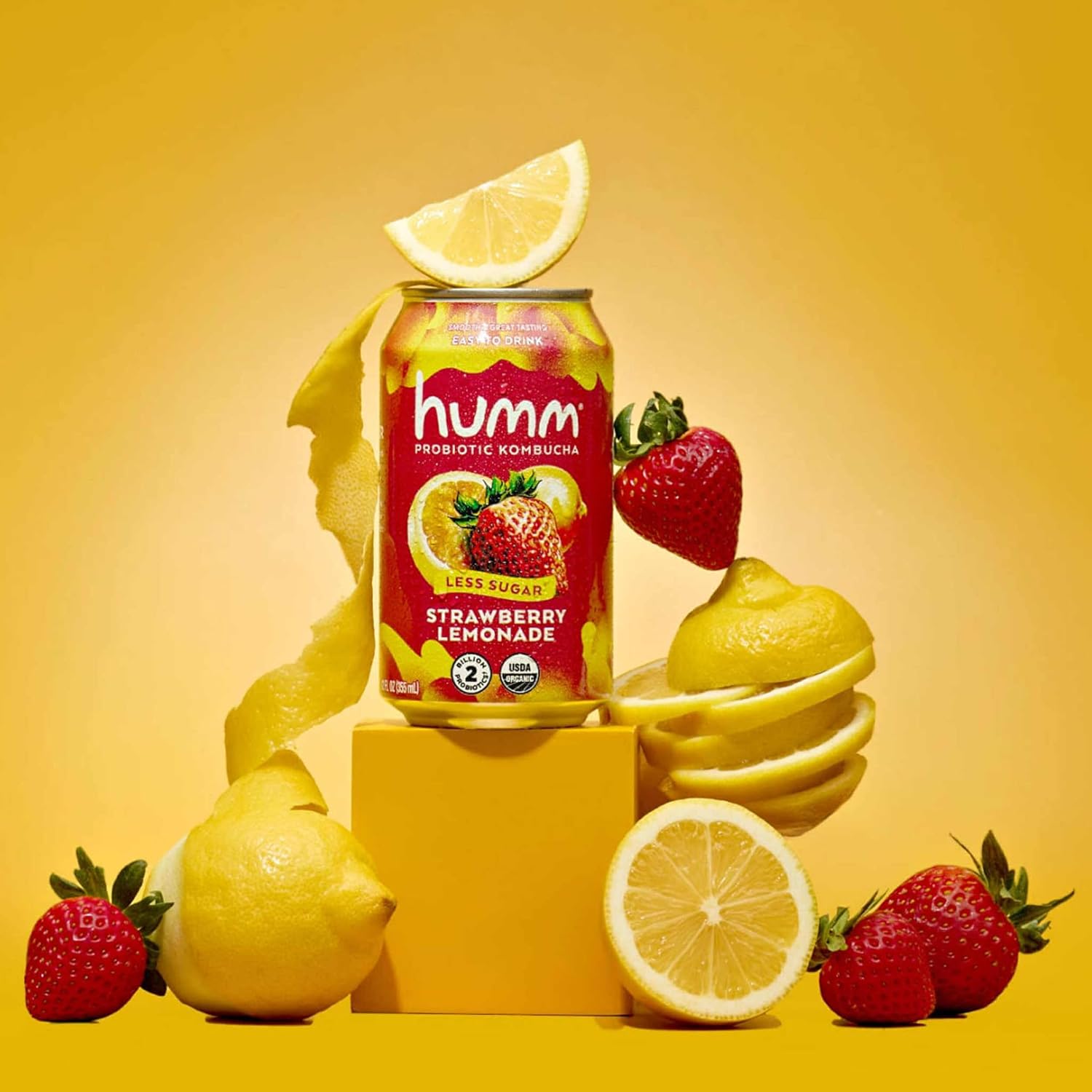 Humm Kombucha Strawberry Lemonade, Organic, Vegan & GMO Free (12 Pack)