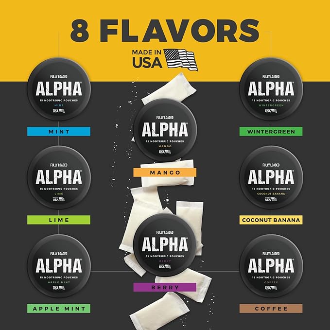 Fully Loaded Alpha Nootropic Pouches (Berry) - 5 Cans - 15 Pouches per can - Effective Nootropic Delivery, Nic Pouch Replacement - Faster Absorption, Alpha GPC, L-Tyrosine, GABA