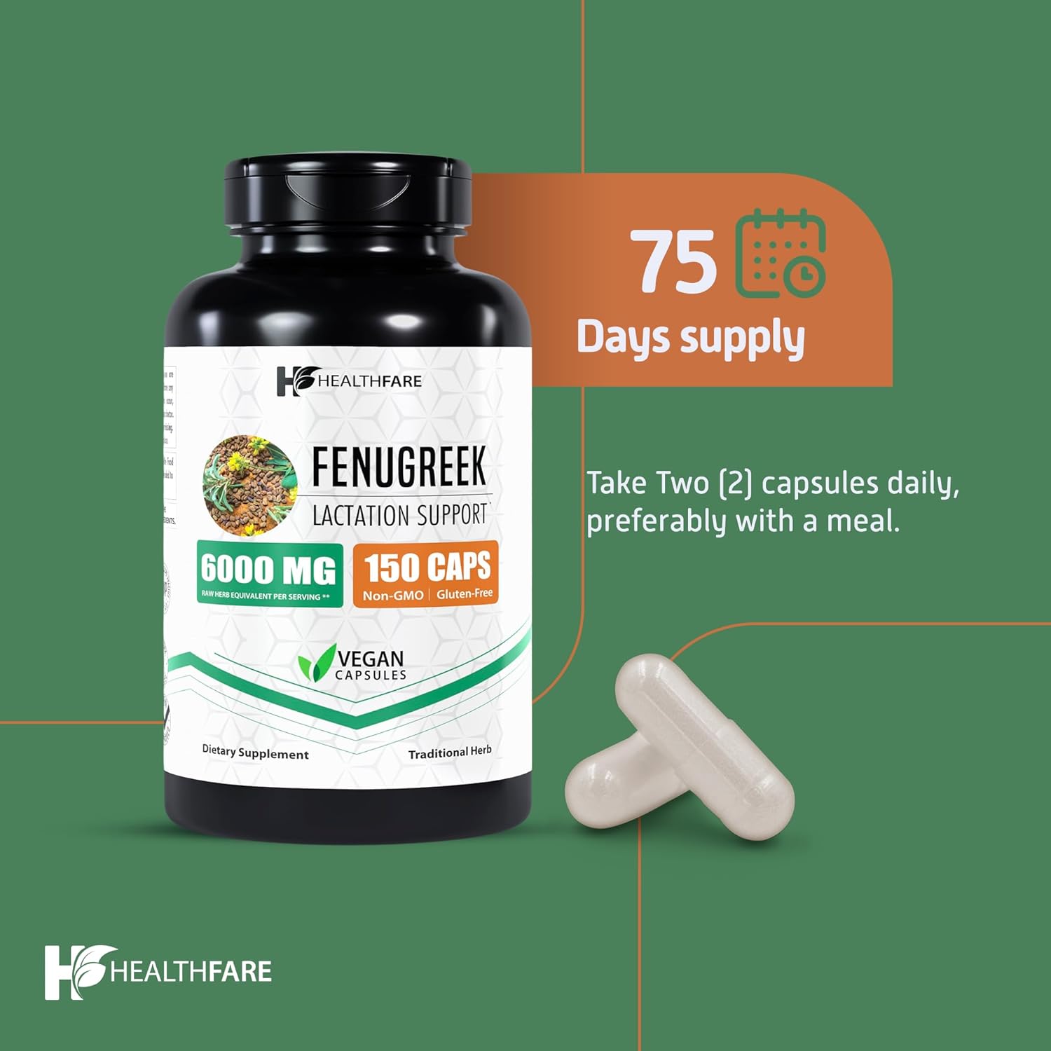 Fenugreek Supplement Capsules, 6000mg | 150 Veg Capsules | 100x Concentrated | Gluten-Free | Non-GMO | Made in USA