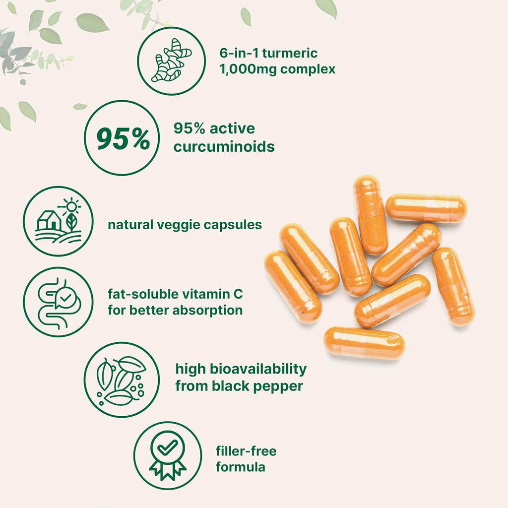 Micro Ingredients Turmeric Curcumin Supplement 1,000mg, 120 Veggie Capsules | 95% Curcuminoids with Bee Propolis, MCT Oil, Vitamin C & Black Pepper | Enhanced Absorption | Vegan, Non-GMO, Filler Free