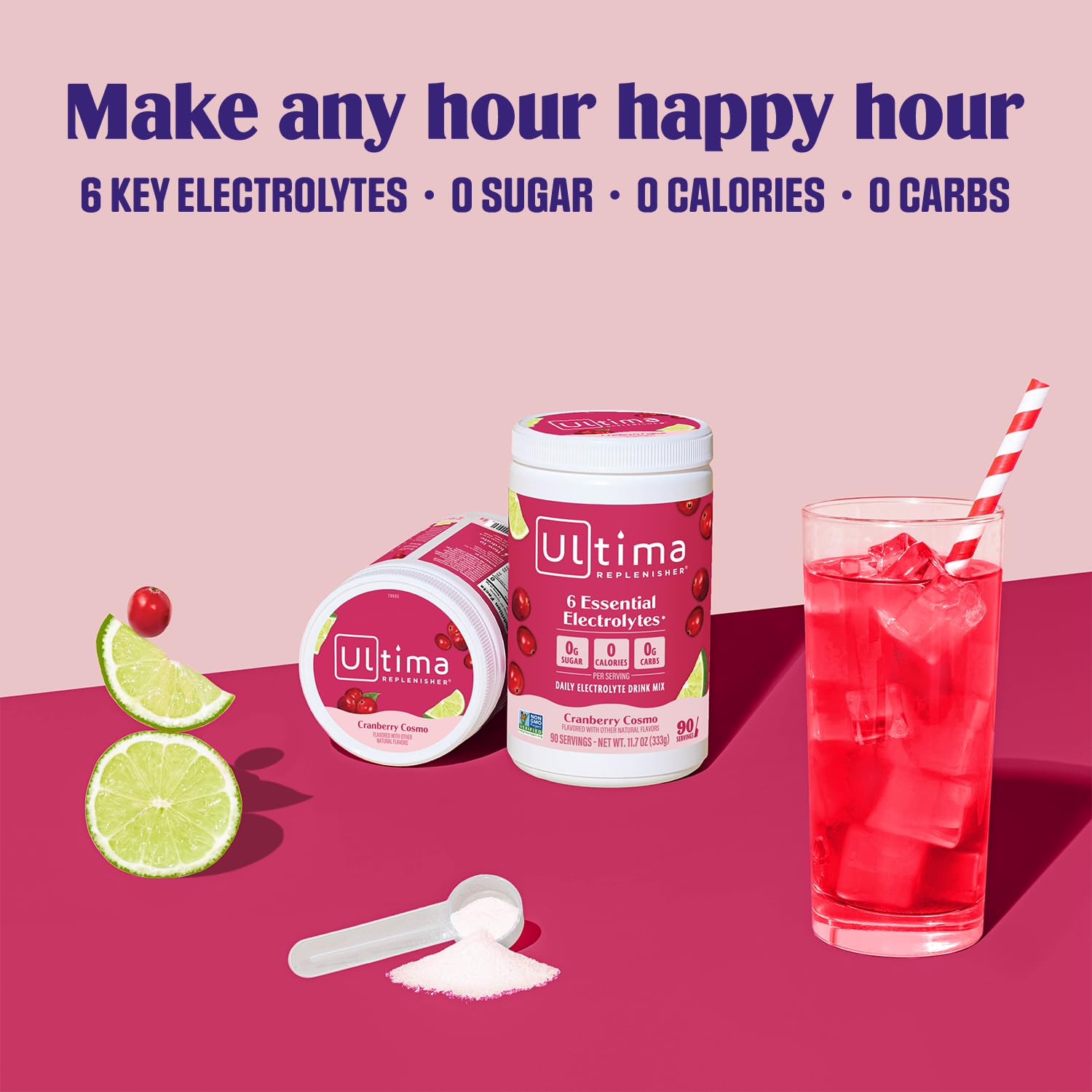Ultima Replenisher Daily Electrolyte Powder Drink Mix – Sugar Free – Cranberry Cosmo, 90 Servings – Hydration Powder with 6 Key Electrolytes and Trace Minerals – Keto Friendly, Non-GMO
