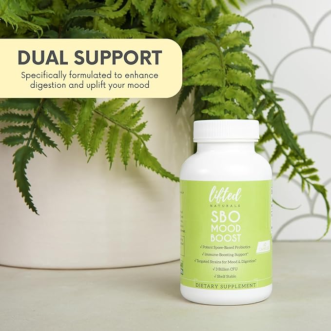 Lifted Naturals Spore Based Probiotic Probiotics - SBO Mood Boost - Spore/Soil-Based - Digestion & Natural Mood Support - Histamine-Free - 60 Day Supply, Non-GMO, Dairy-Free, Gluten-Free, Vegan