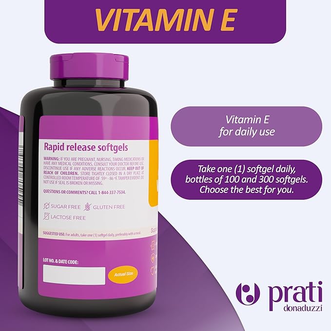 Vitamin E 400 IU – 300 Softgels – Strengthens The Defense System, Combats Free Radicals, and Promotes Healthy Aging – for Adults