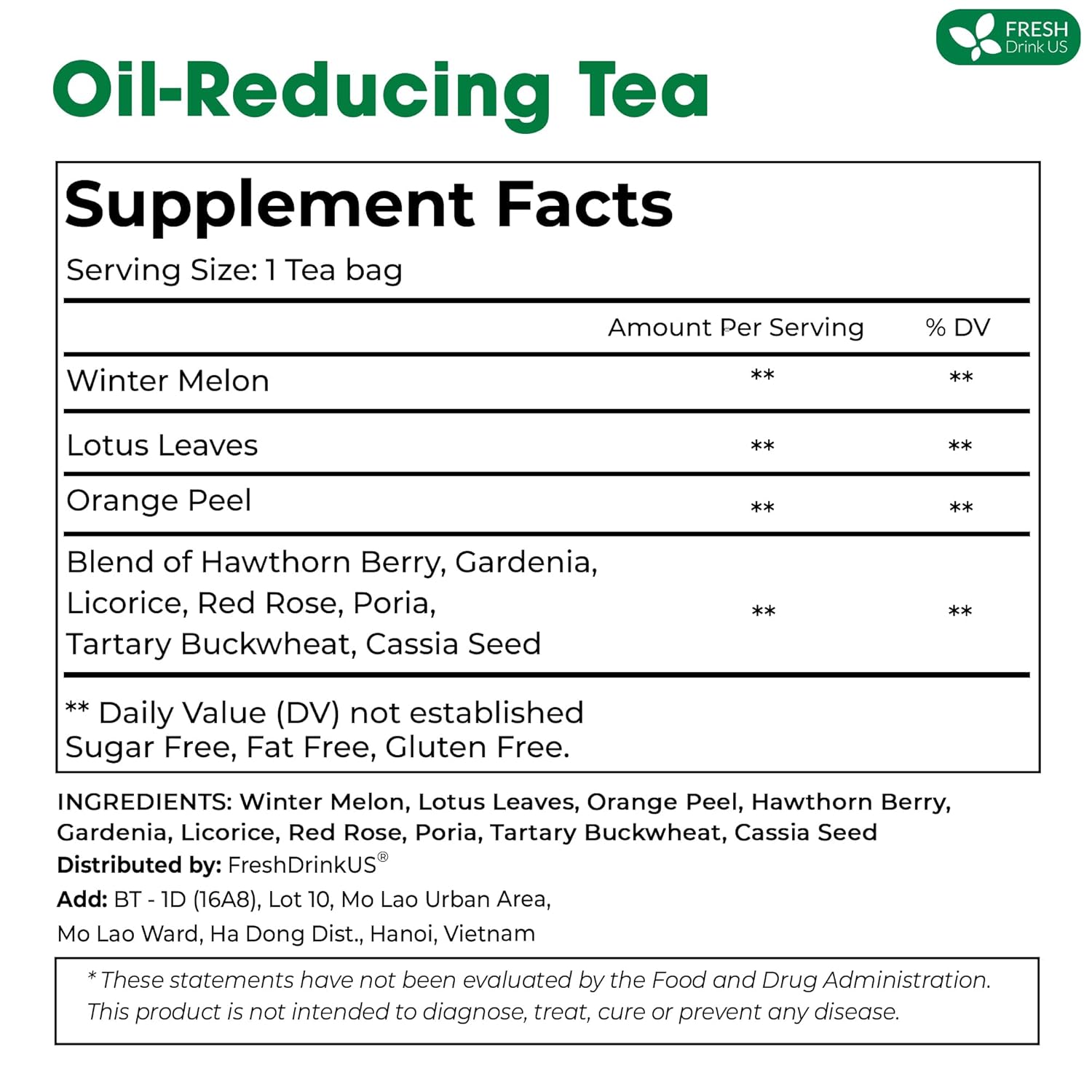 FRESHDRINKUS, 20 Packs of Oil Reducing Tea, Oil Cleansing for Liver, 10 Herbal Ingredients, Traditional Recipe Tea for Liver, 100% Natural, Easy Brewing, Steep Repeatedly