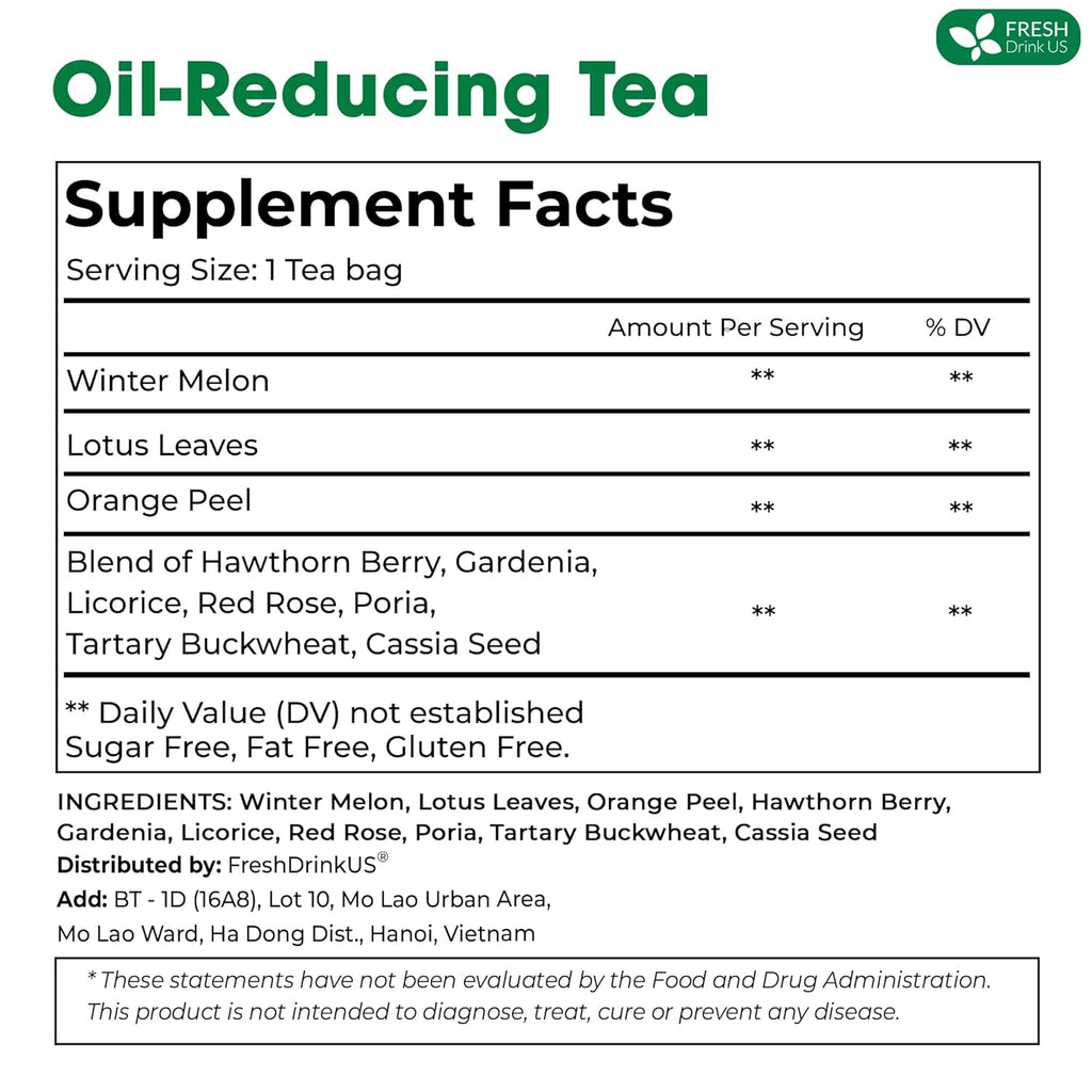 FRESHDRINKUS, 30 Packs of Oil Reducing Tea, Oil Cleansing for Liver, 10 Herbal Ingredients, Traditional Recipe Tea for Liver, 100% Natural, Easy Brewing, Steep Repeatedly (30 Packs)