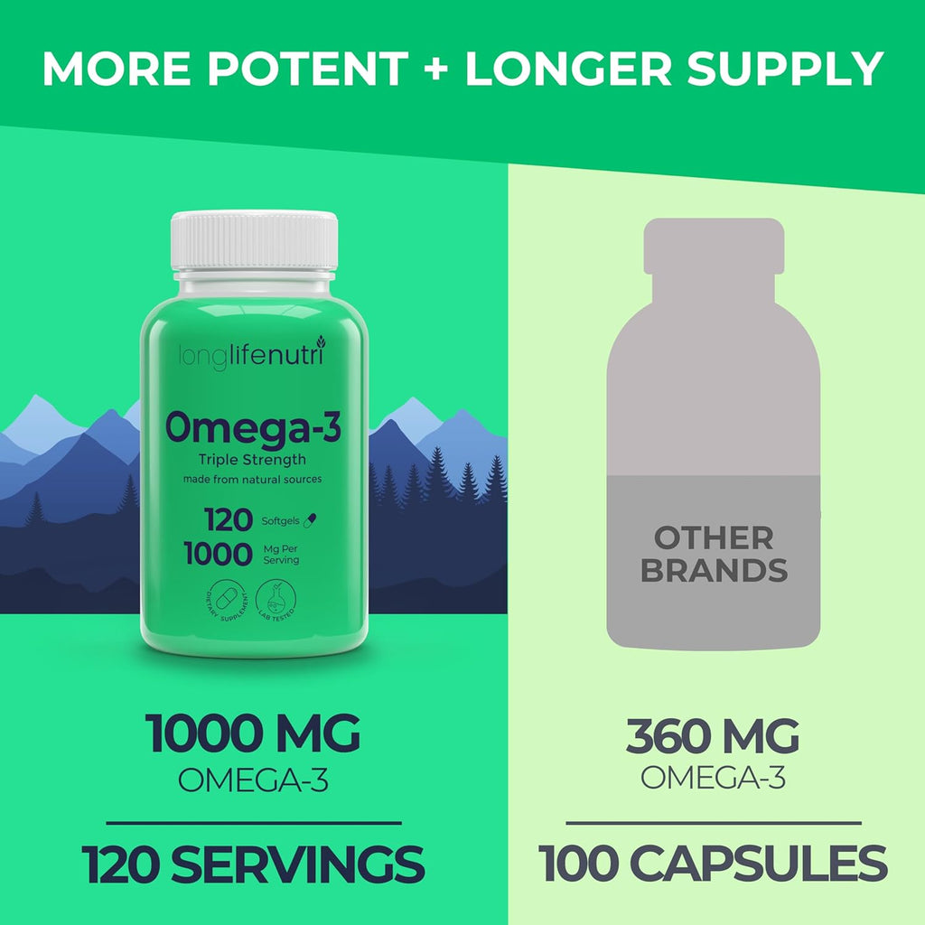 Omega 3 Fish Oil 1000mg - with High EPA & DHA, 120 Softgels, Fatty Acids Supplement for Cognitive Function, from Salmon, 4-Month Supply, GMP Certified, Made in USA