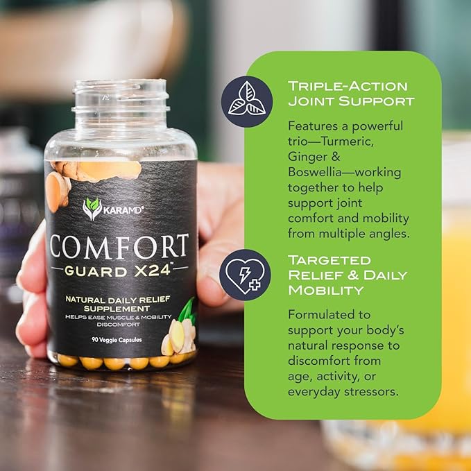 KaraMD Comfort Guard X24 | Joint & Movement Support Supplement | Turmeric Curcumin, Boswellia & Ginger | Ease Muscle Discomfort & Joint Stiffness | Non-GMO, Gluten Free & Vegan Friendly (4 Pack)