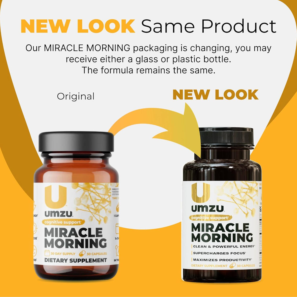 UMZU Miracle Morning Energy Supplement with Caffeine & Energy Enhancers | 150mg of Caffeine Supports All Day Focus, Productivity & Mood (30 Day Supply | 30 Capsules)