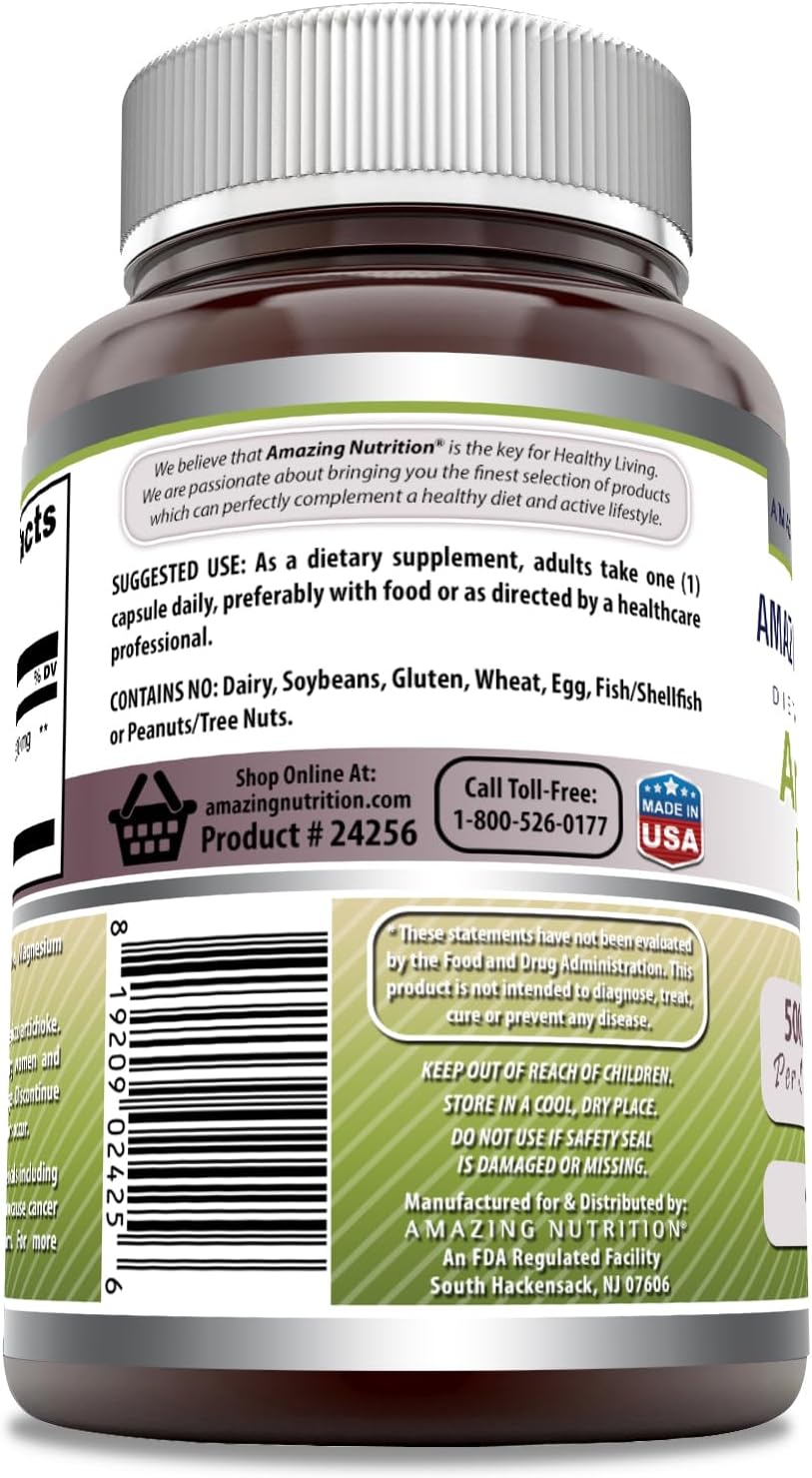 Amazing Formulas Artichoke Extract Supplement | Cynara Scolymus Leaf Capsules| 500 Mg | Capsules | Non-GMO | Gluten Free | Made in USA (1 Pack, 90 Count)