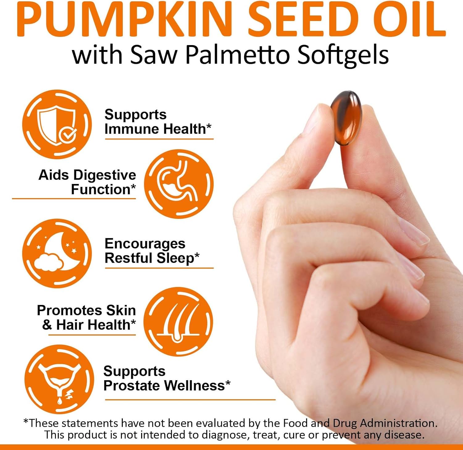 Pumpkin Seed Oil Capsules, Pumpkin Seed Oil with Saw Palmetto Capsules Cold-Pressed 1,000 mg per Serving, Supports Prostate Function, Hair Health, Rich in Essential Fatty Acids & Zinc
