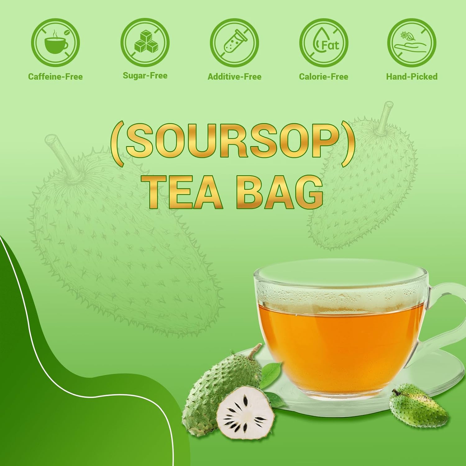 Soursop Leaf Herbal Tea (Graviola) - Caffeine & Sugar Free, 40 Teabags