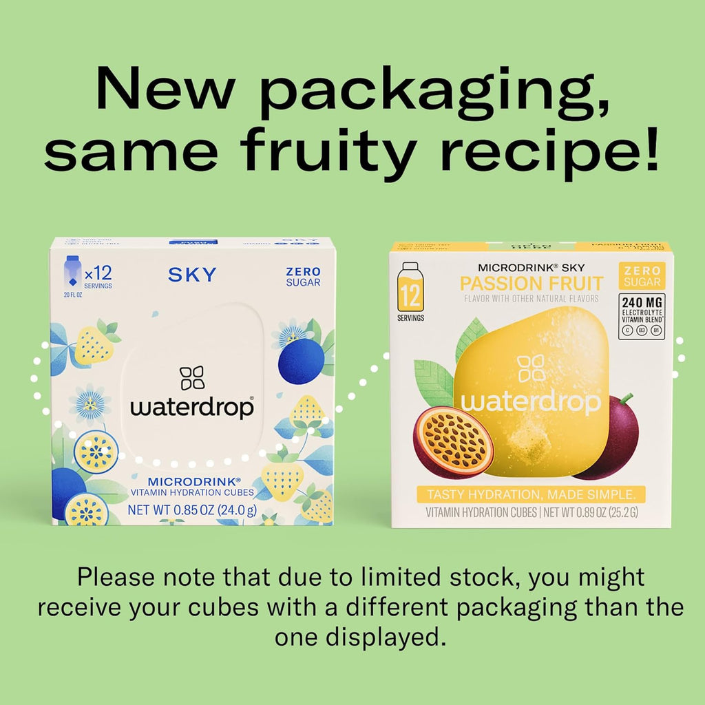 Waterdrop Hydration Cubes, Pineberry, Passion Fruit & Pear, Vitamin C, B1 & B3, On The Go Water Enhancer Drops for Still & Sparkling Water, Low Calorie, Zero Sugar, Gluten Free, Non GMO, Vegan, 24 CT