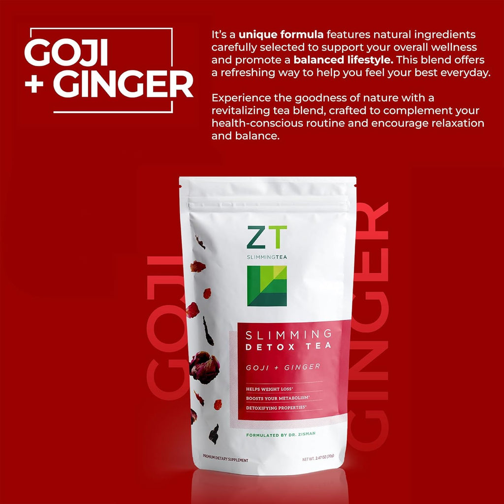Dr. Zisman ZT Slimming - Goji-Ginger Herbal Tea Blend - Tea with Goji Berries & Ginger Root for a Refreshing Flavor - 30 Day Wellness Blend (30 Servings)