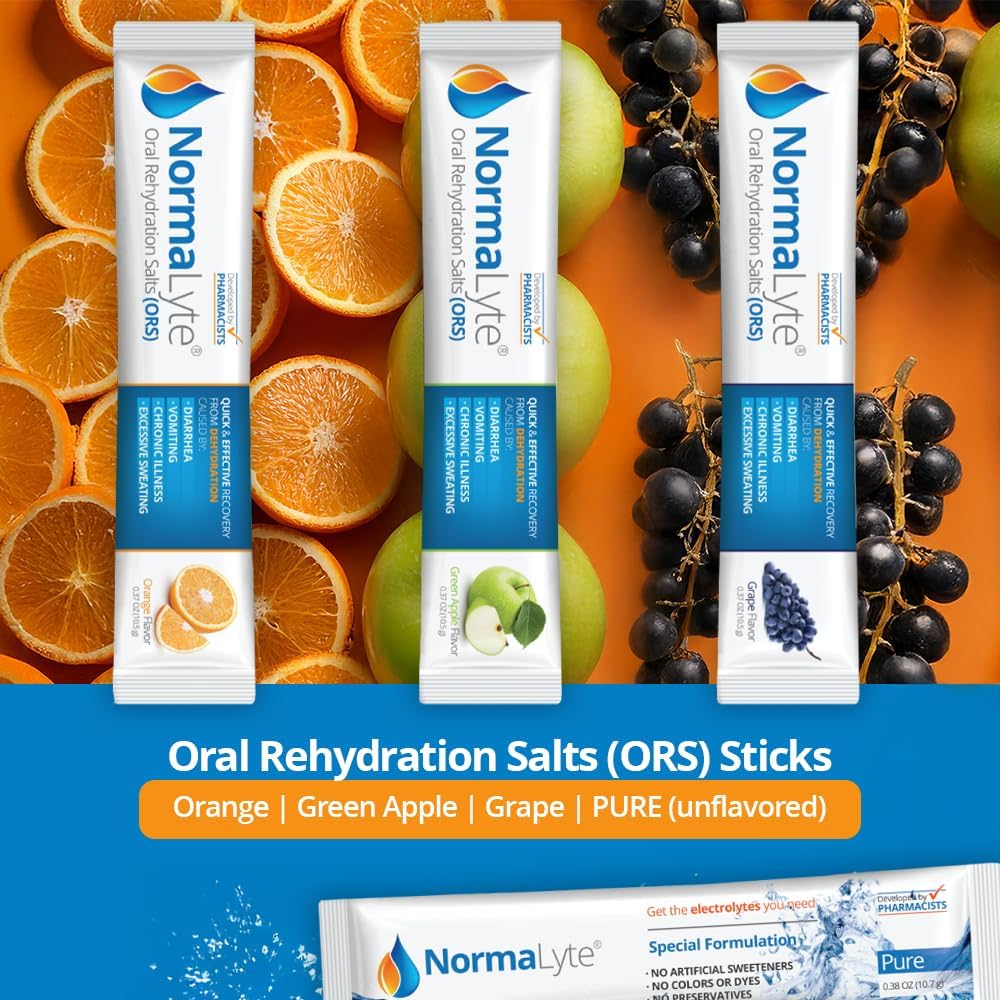 NormaLyte Oral Rehydration Salts Helps dietary management of POTS Syndrome symptoms- 1 Pouches -30 Sticks (Yields 500mL per Pack)-Grapes| Energy Supplements, Potassium Supplement, Dehydration Recovery