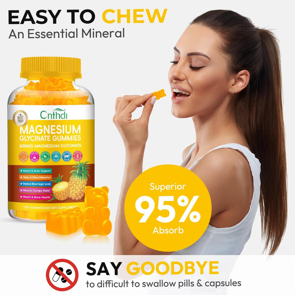 Magnesium Glycinate Gummies 600mg, Sugar Free Chewable Magnesium Gummies for Men & Women, Supports Evening Routine & Inner Balance, No Melatonin, Gluten Free, Non GMO, Vegan, 60 Days Supply