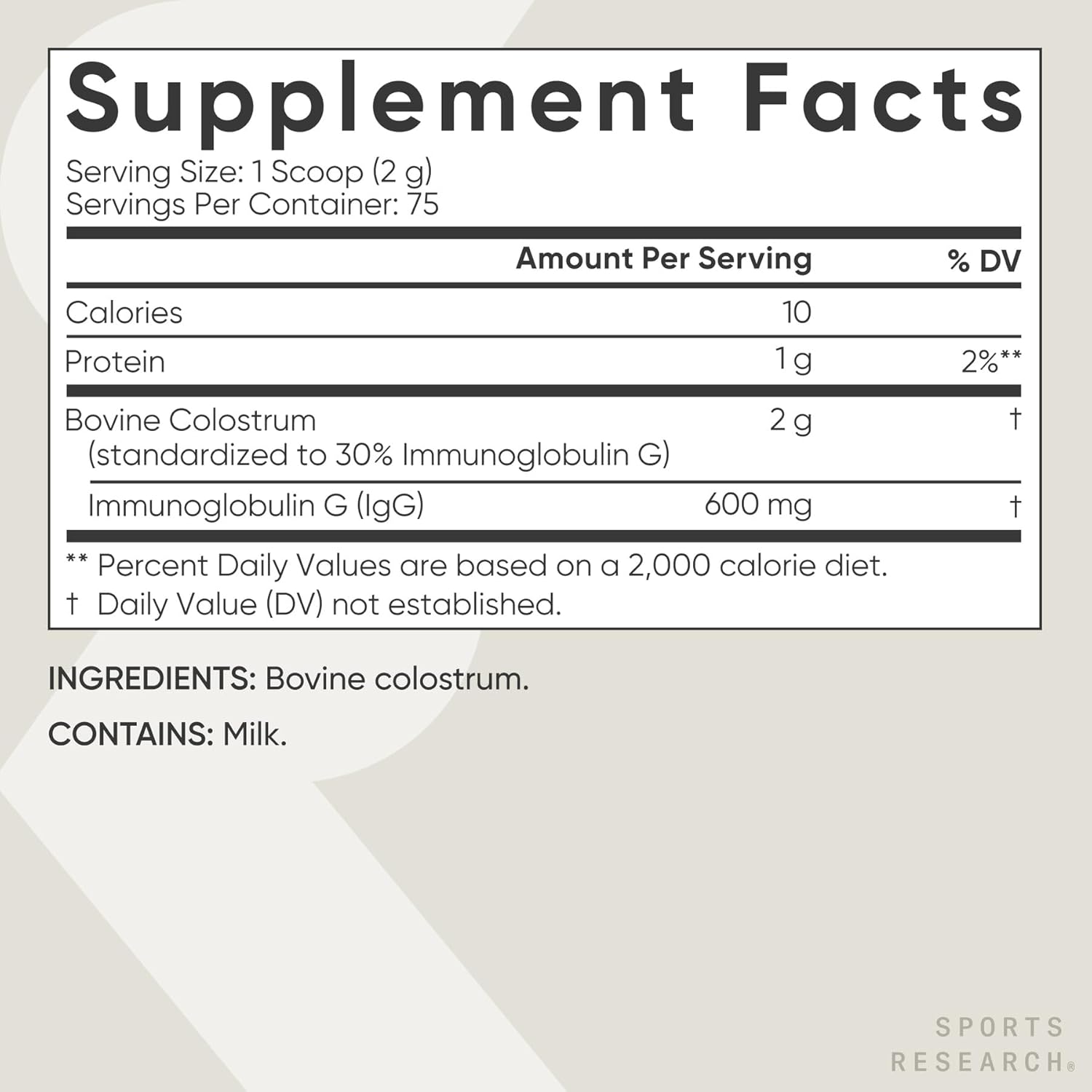 Sports Research® Bovine Colostrum Powder – Easy to Mix, Single Ingredient Superfood – Immunity Support & Gut Health w/IgG Antibodies - U.S. Sourced · Non-GMO · Gluten Free - 75 Servings (Unflavored)