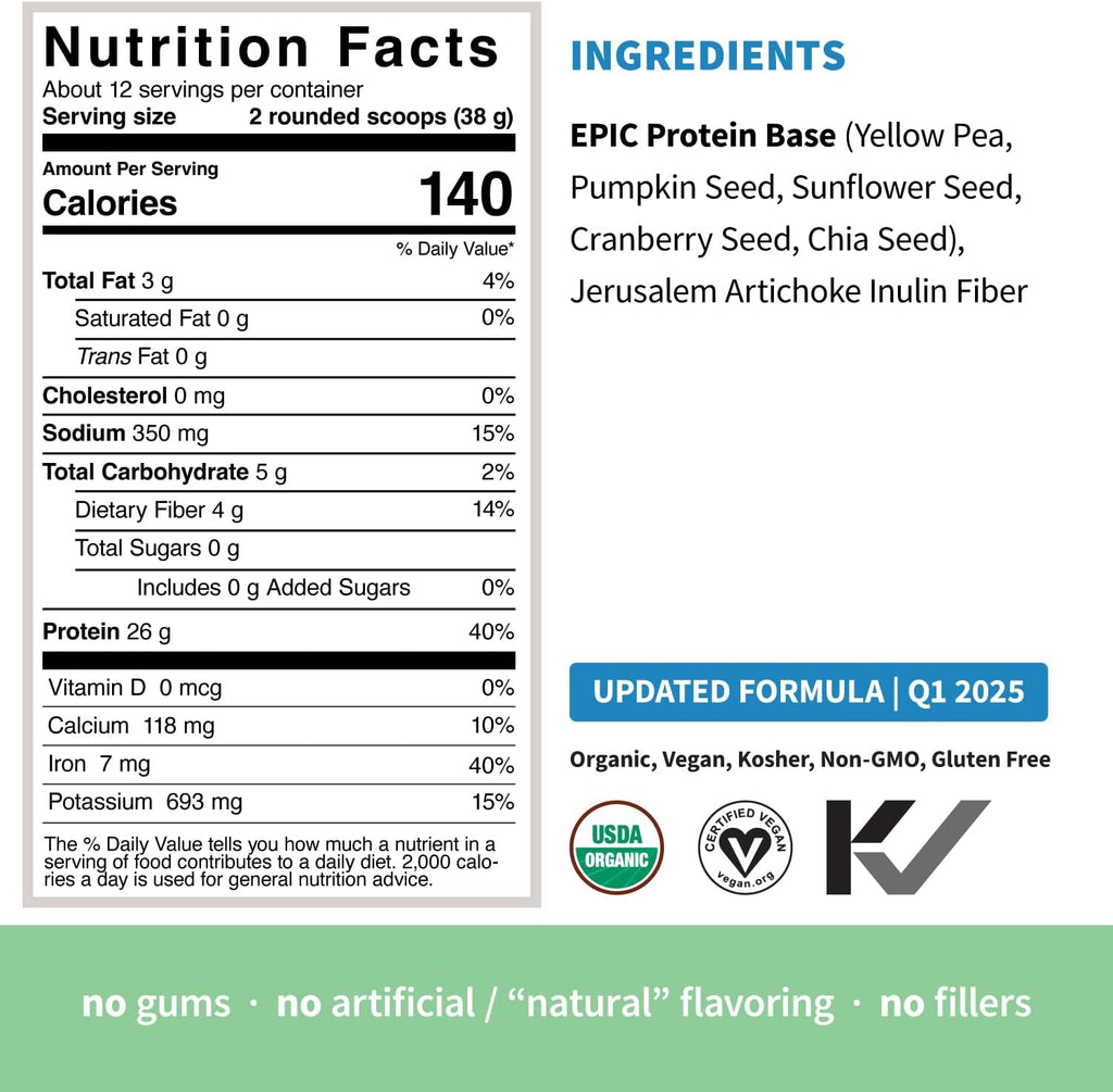 Plant Based Protein & Superfoods Powder, Original, Unflavored | Organic Protein Powder, Vegan, Non Dairy, Non-GMO, Gluten Free, Sugar Free, Perfect Keto Drink Mix (1 lb)