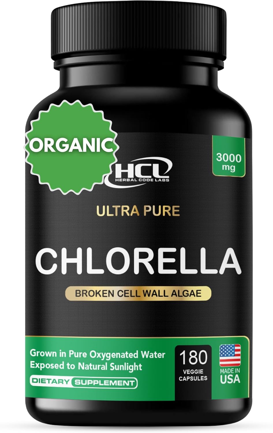 Chlorella Capsules Organic 3000 mg - Cracked Cell Wall Blue Green Algae Supplement - Best Natural Detox Cleanse - Plant Vitamins Minerals Chlorophyll Vegan Protein Powder Pills - Made in USA