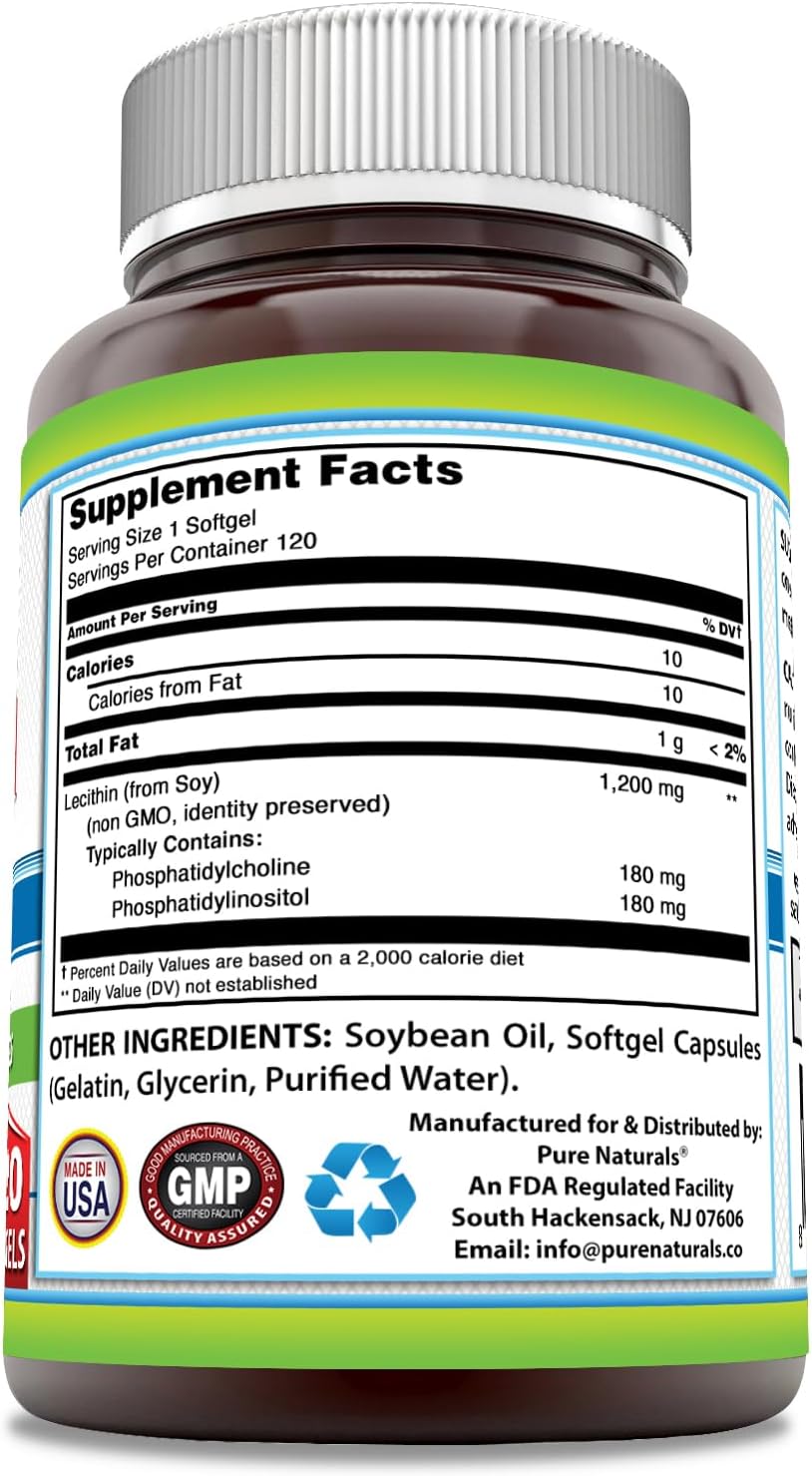 Pure Naturals Lecithin 1200 mg Softgels Supplement | High Potency | Non-GMO | Gluten Free (120 Count)