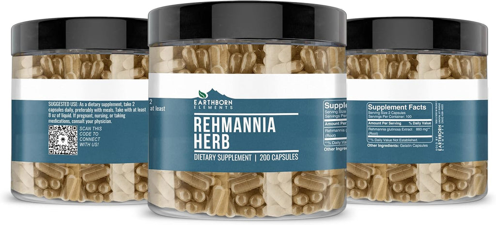 Earthborn Elements Rehmannia Herb, 200 Capsules, Pure & Undiluted, No Additives