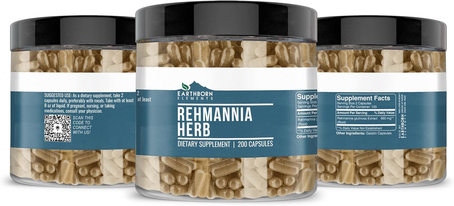 Earthborn Elements Rehmannia Herb, 200 Capsules, Pure & Undiluted, No Additives