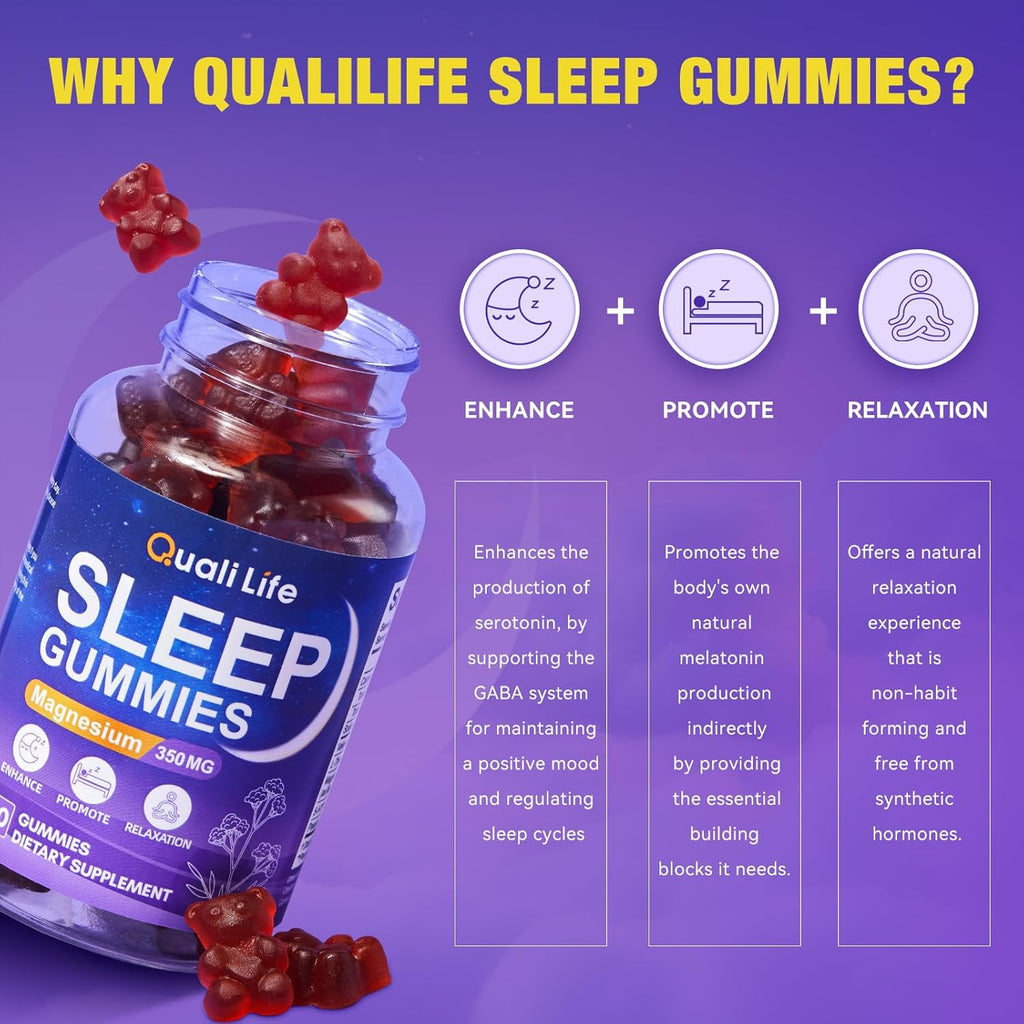 Melatonin Free Sleep Gummies for Adults with Magnesium, Valerian Root, 5-HTP & Herbal Blend - Natural Sleep Aid Supplements - Non-Habit Forming, Sugar Free, Strawberry Flavor, 60 Count (1)