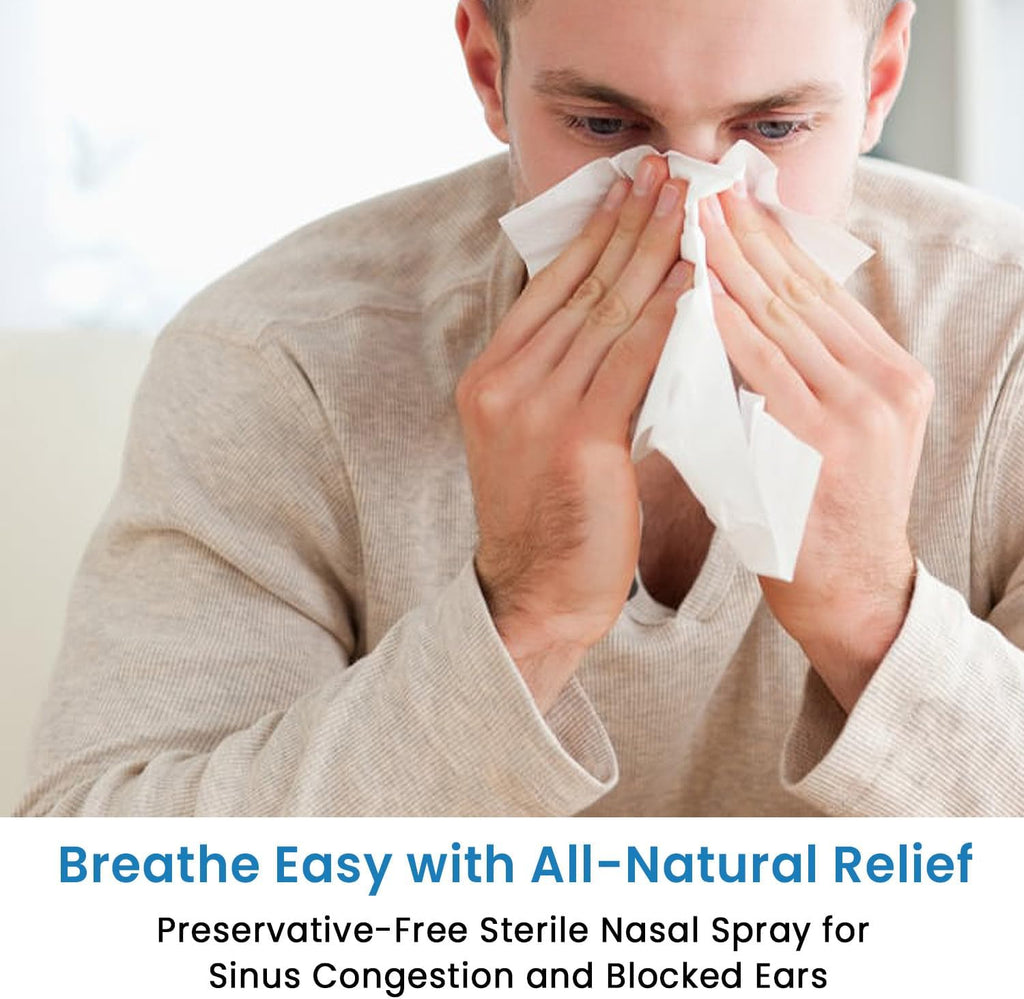 Pressureze Nasal Spray - All Natural Preservative-Free Sterile - Fast Relief Nasal Spray - for Sinus Allergies Congestion Blocked Ears Loud Snoring | 130 Sprays, 18 ml