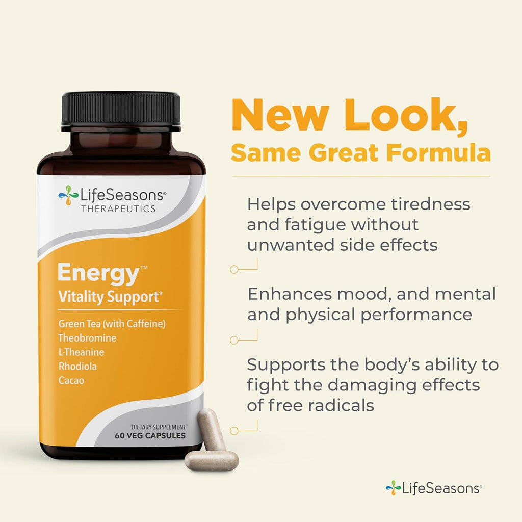 LifeSeasons Energy - Vitality Support - Energy Booster for Physical and Cognitive Strength - No Jitters - Increases Stamina - Contains Green Tea and L-Theanine - 60 Count (Pack of 1)