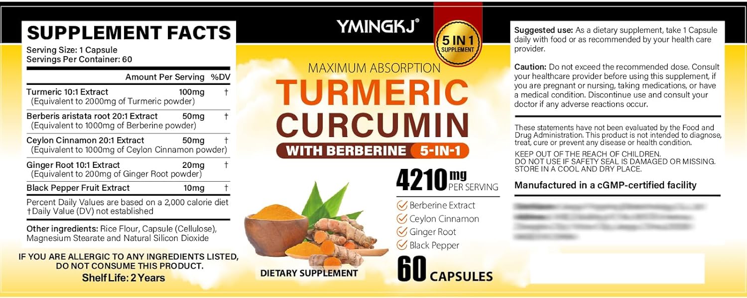 Turmeric Curcumin Supplement with Black Pepper & Bioactive Botanicals, Turmeric,Ginger,Berberine,Ceylon Cinnamon, – Premium Organic Supplement for Daily Wellness Support 60 Capsules 2 Pack