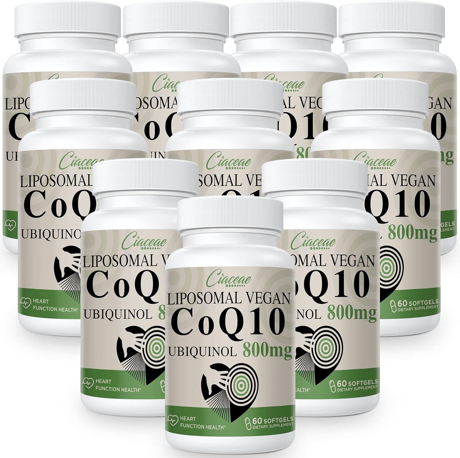 Liposomal CoQ10 800mg Ubiquinol Softgel, Max Absorption Ubiquinol Coenzyme Q10, Ubiquinol CoQ10 Supplement for Antioxidant, Heart Function & Energy Production, Pure CoQ10 800mg, 600 Vegan Softgels