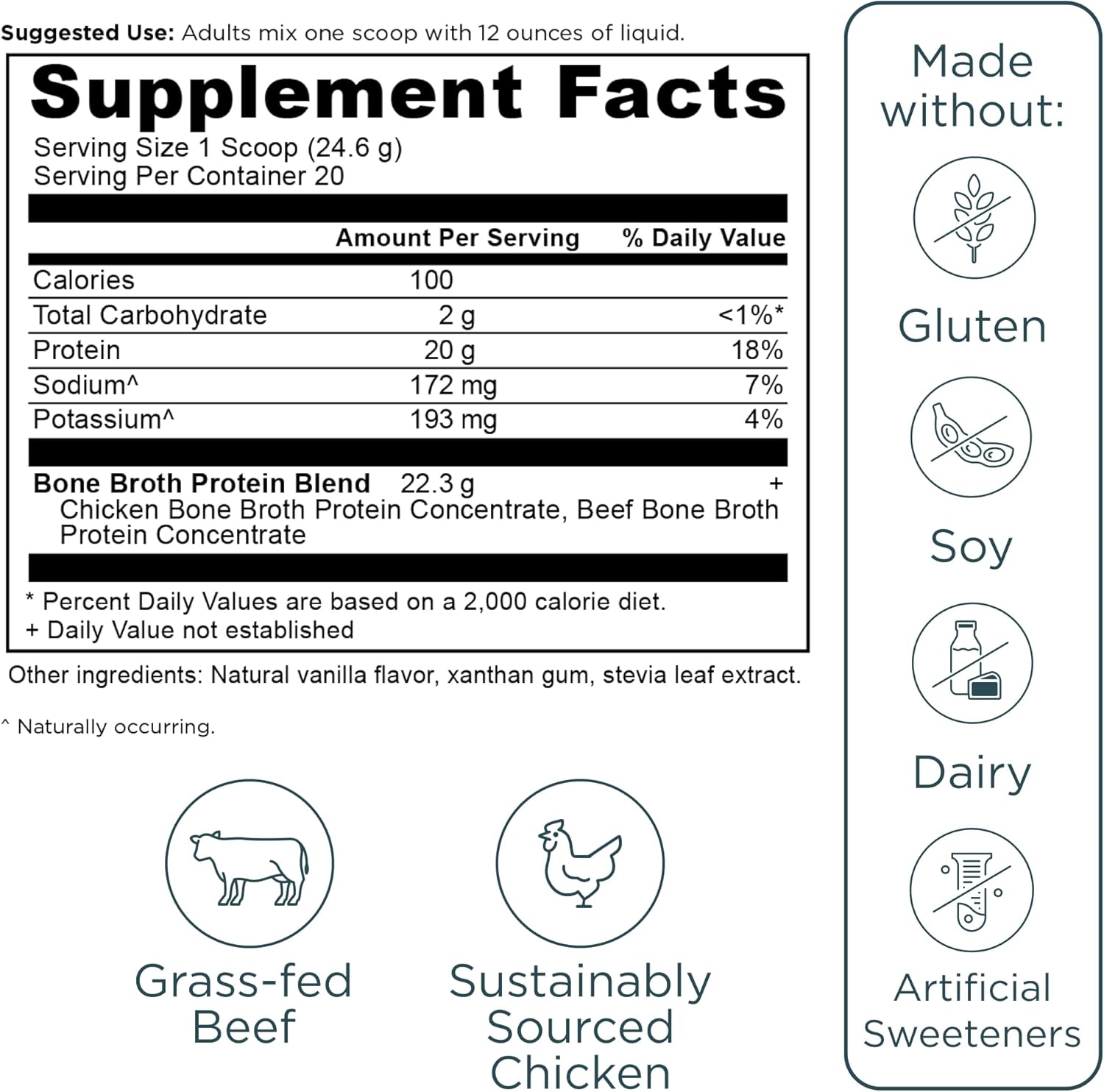 Ancient Nutrition Grass Fed, Cage Free, Bone Broth Protein Powder, 20g Protein, Hydrolyzed Collagen Peptides, Keto & Paleo Friendly, Supports Joint, Gut Health, Vanilla, 20 Servings