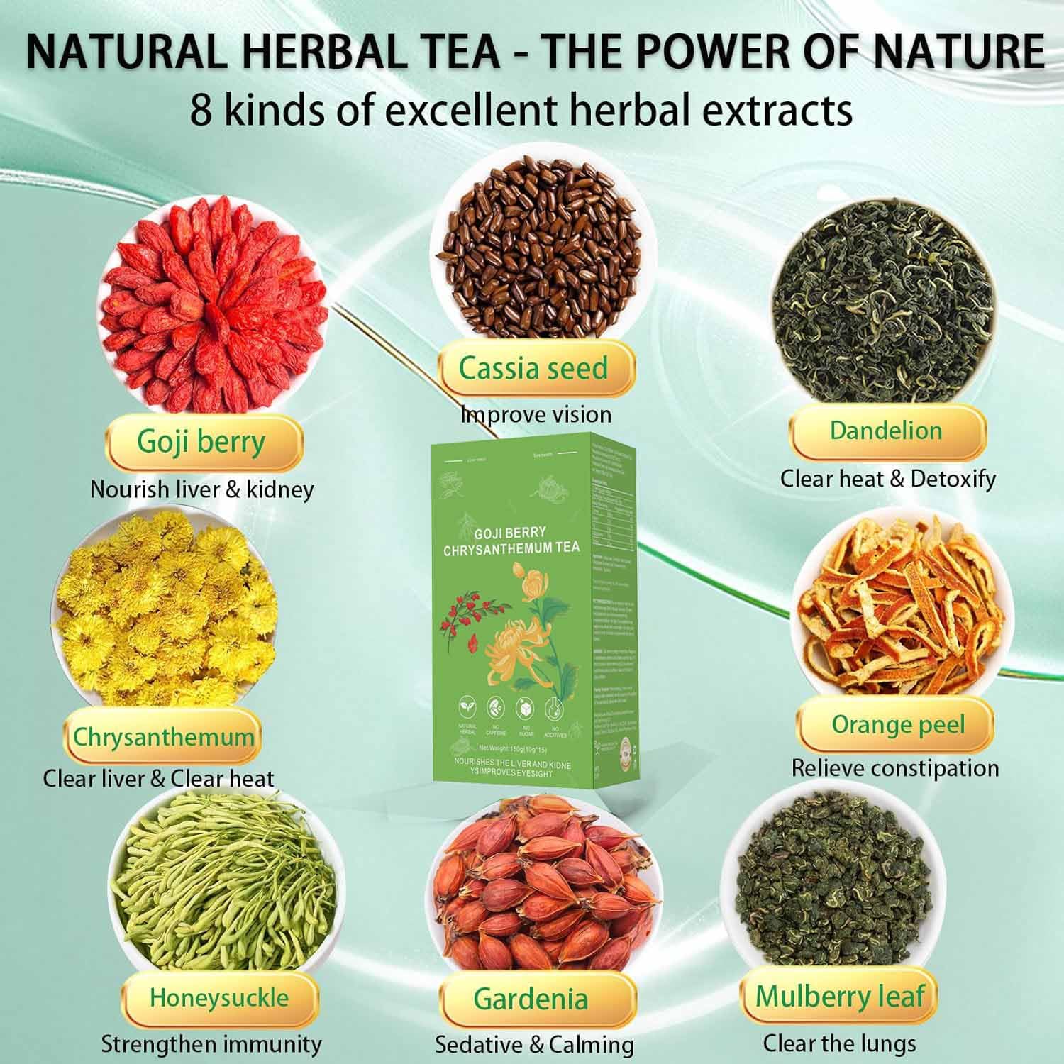 Goji Berry Chrysanthemum Tea, Dandelion Wolfberry Tea for Liver Health, Liver Detox Clear the Liver and Improve Eyesight 150g(1box,15 Bags) (2)