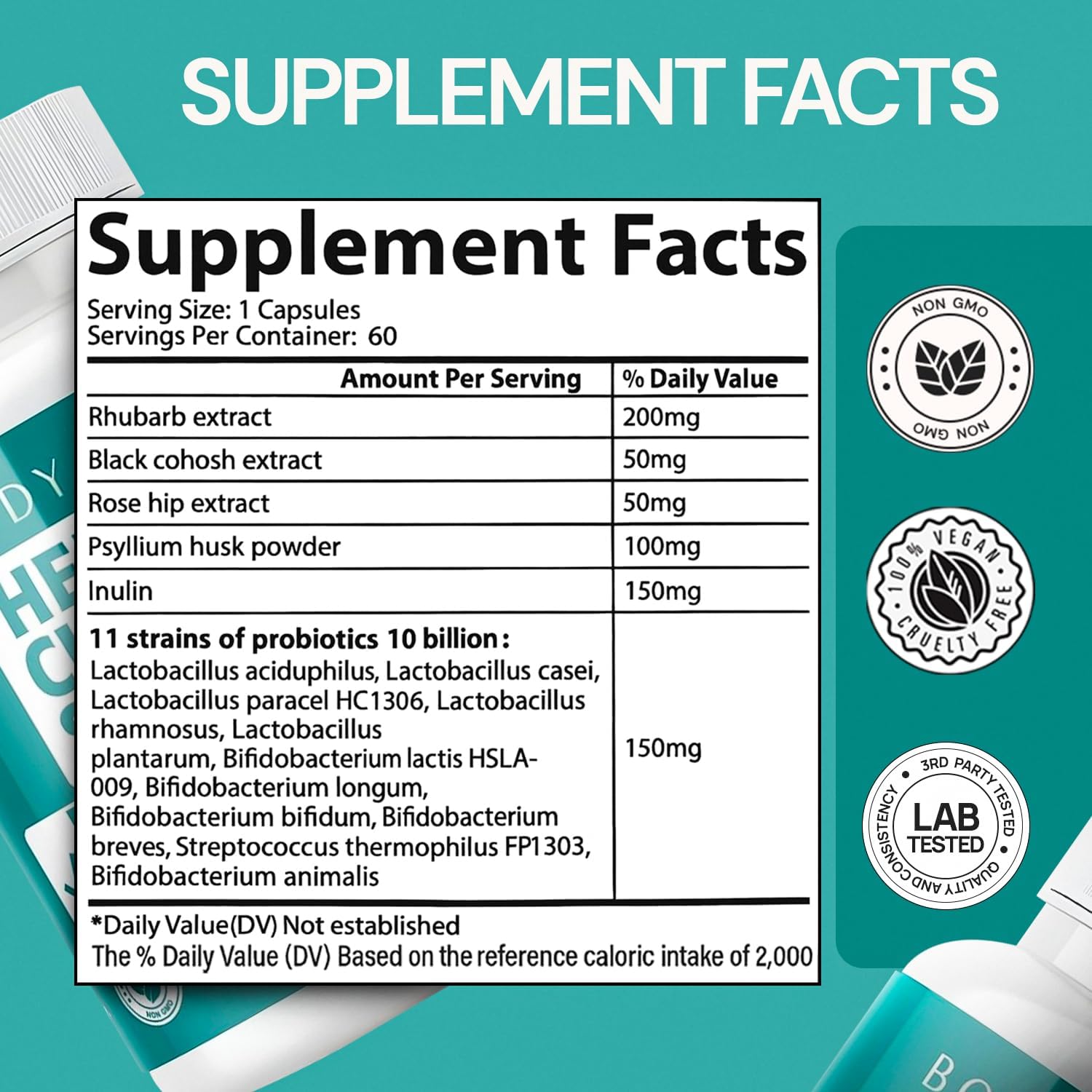 Herbal Cleanse Support - Botanicals & 11-Strain Probiotic Blend - Supports Digestion, Bowel Movements, Gut Balance & Regularity - 60 Veggie Capsules