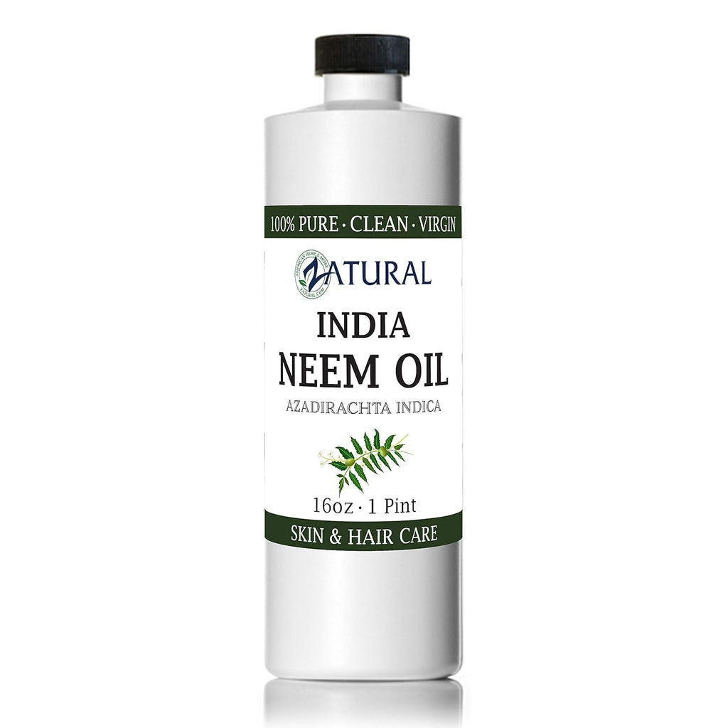 Zatural Organically Grown Neem Seed Oil 100% Pure Cold Pressed for Hair, Skin, Nails, Garden & Pets (16oz)