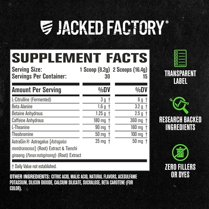 Jacked Factory NITROSURGE Pre Workout Supplement - Endless Energy, Instant Strength Gains, Clear Focus, Intense Pumps - NO Booster & Preworkout Powder with Beta Alanine - 10 Servings, Cherry Limeade