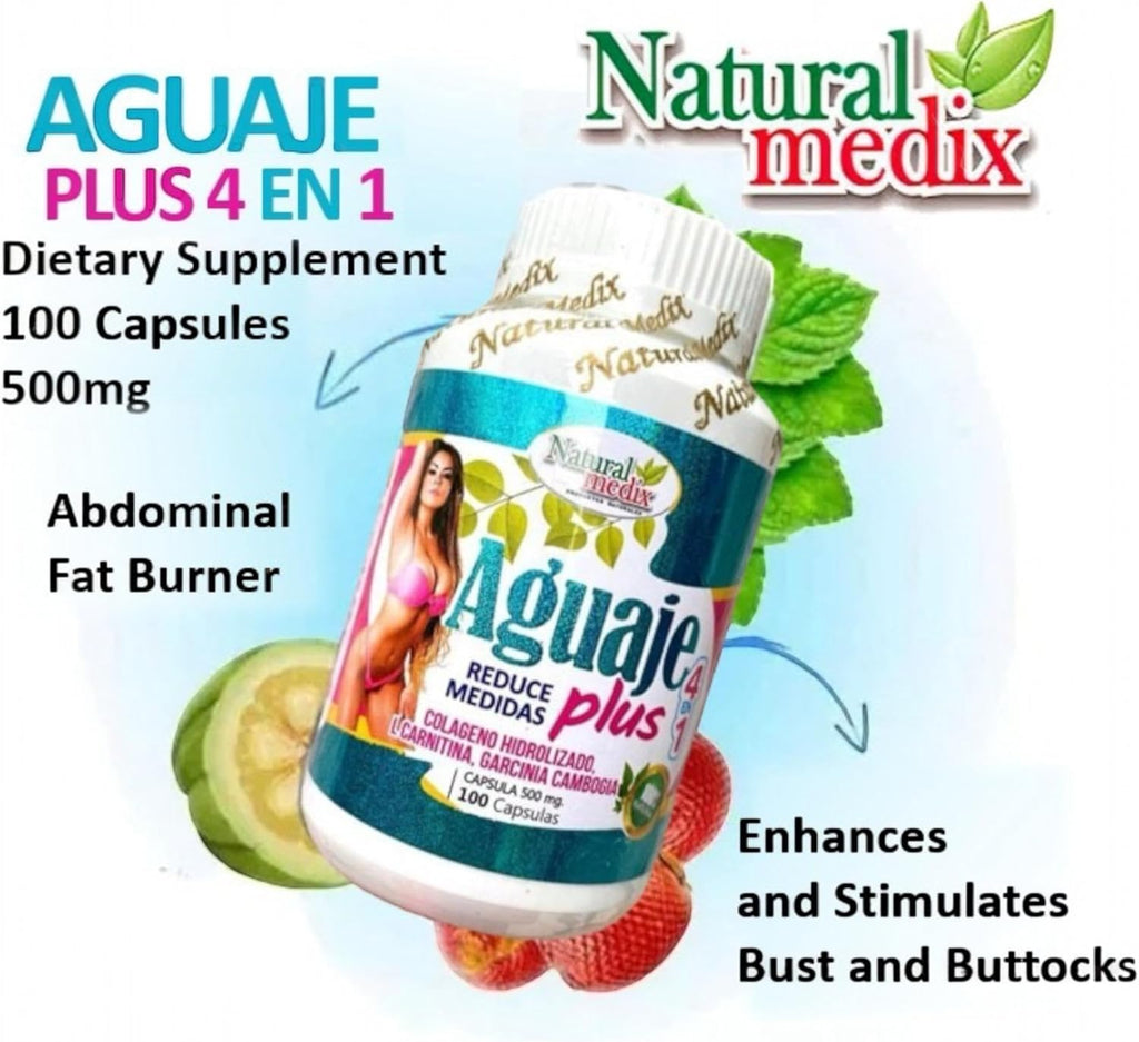 Aguaje Plus 4 in 1- Peruvian Female Health Supplement - Powerful Curves, Shape -Natural -100 Capsules -Natural Medix
