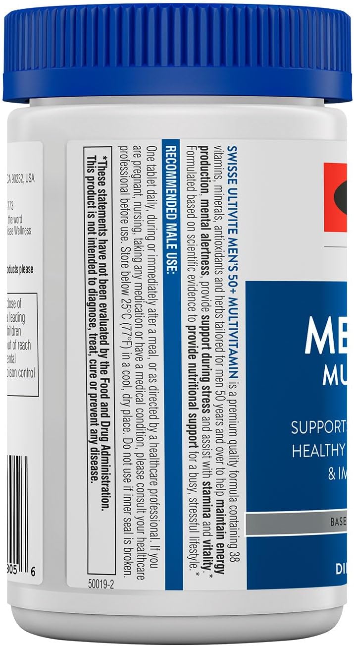 Swisse Daily Multivitamin for Men 50 and Over | 39 Vitamins, Antioxidants and Minerals + Adaptogens | Energy & Immune Support | Mens 50+ Multivitamins Supplement | 60 Tablets