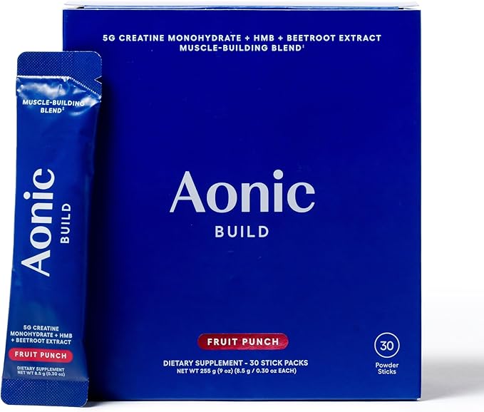 AONIC Build 3-in-1 Creatine, HMBPro™ & Beetroot Formula | Vegan, Non-GMO Pre/Post-Workout Drink Mix – Fruit Punch (30 Sticks)