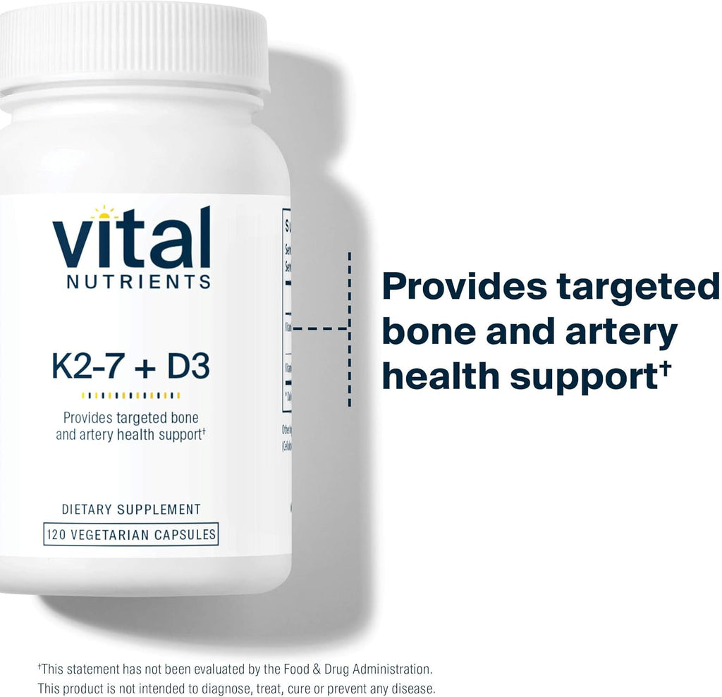 Vital Nutrients Vitamin D3 + K2 | 2000 IU | Vitamin D3 K2 Supplement | Vitamin D Complex for Healthy Calcium Levels, Muscle & Bone Health | Gluten, Dairy, Soy Free | 120 Capsules