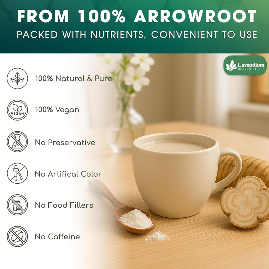 Lavendium, Premium Arrowroot Starch Powder – 8oz Resealable Bag, Gluten-Free, Non-GMO, Premium Plant-Based Thickener for Cooking, Baking & Frying. No Sugar. No Caffeine. Vegan