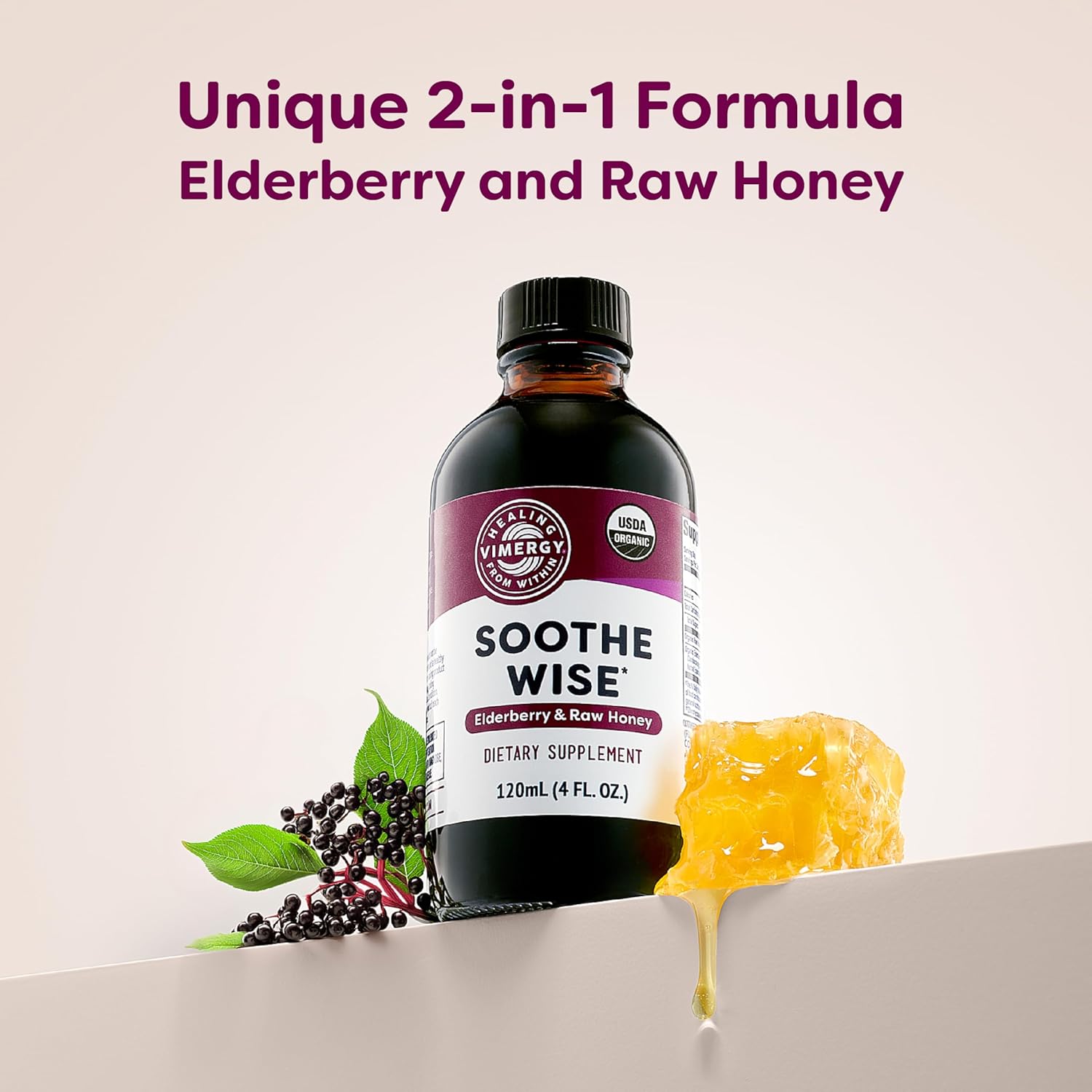 Vimergy Soothe Wise* – Fast-Absorbing Immune Support with Elderberry Syrup and Raw, Organic Honey – Coats and soothes Respiratory tissues – USDA Certified Organic, Vegan, Paleo-Friendly, Gluten-Free.